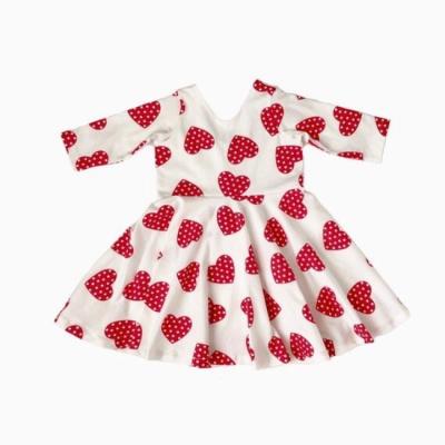 China Little Girl Heart Valentine's Day Pirouette Dress Breathable Red Cotton Knit Girls Clothing for sale