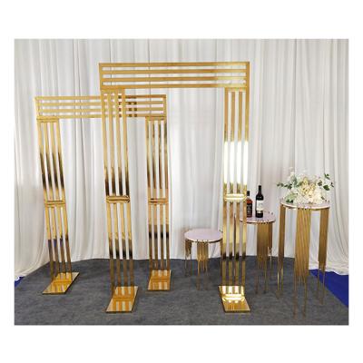 China New Arrival Metal Wedding Backdrop Metal Stand Durable Wedding Arch Shining Gold Arch for sale