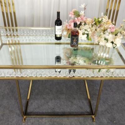 China Durable Wedding Supplies Gold Stainless Steel Table Tempering Glass Table Wedding Party Event Backdrop Table for sale