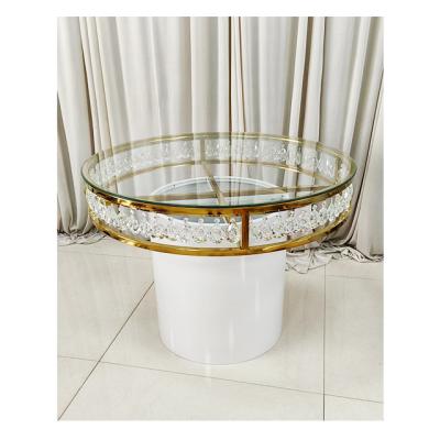 China New Style Durable Top Crystal Mirror Glass Top Selling Gold Around Cake Table Stainless Steel Wedding for sale