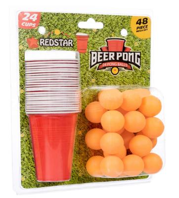 China Custom Disposable Plastic Entainment Mesa Beer Pong 16oz 24cups and 24 Balls Mini Beer Pong Sets for sale