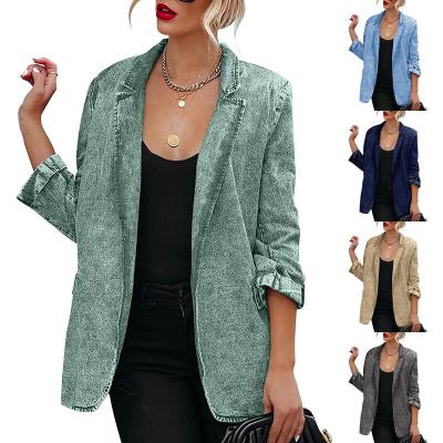 China Women Jean Coat Autumn Clothing Soft Breathable Light Washed Denim Suit Blazers Ladies Coat Women Blazer for sale