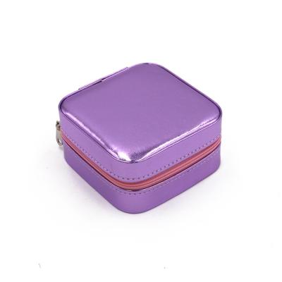 China Purple Small Jewelry Packaging Box Custom Logo Pu Vegan Leather Gift Organizer Jewelry Storage Box Travel Jewelry Box for sale