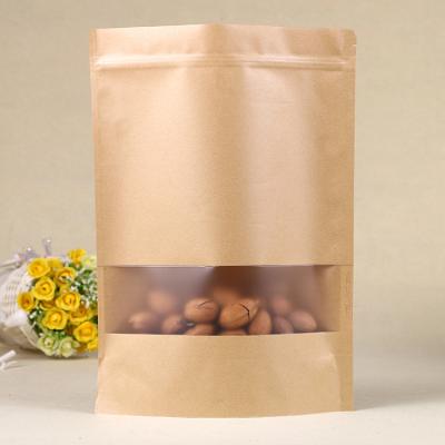 China Recyclable Brown Craft Zip Lock Stand Up Pouches For Nuts Foods Kraft Paper Shopping Bag With Window Kraft Paper Bags for sale