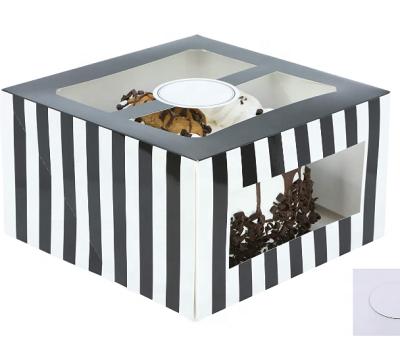 China Recycled Materials Black Glossy Stripes Cardboard Cake Boxes With Cake Panels And Window Panels For Wedding, Bake Sales for sale