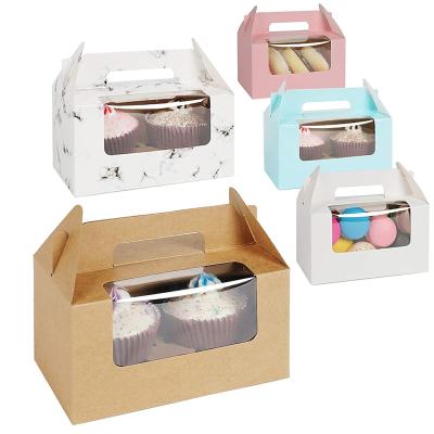 China Recycled Materials Mini Cake Boxes with Finder Insert and Handle for Takeout Cupcake Pies, Cakes, Muffins for sale