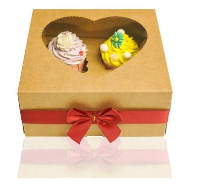 China Recycled Brown Kraft Materials Heart Shaped Cupcake Boxes With Window And Insert for sale