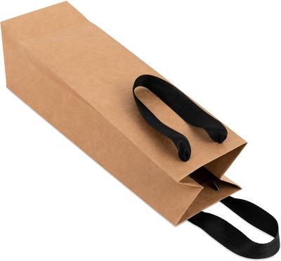 China Recycled Materials Wine Bag Brown Kraft Bag For Wine Bottles Whiskey / Spirits for sale