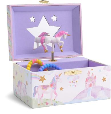 China Repurposed Materials Girl's Musical Jewelry Storage Box with Unicorn, Glitter Rainbow and Spinning Stars Design, Unicorn Tune for sale