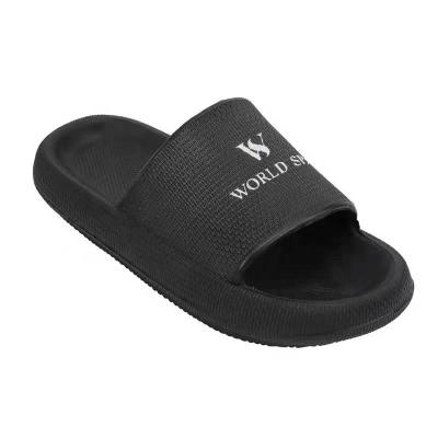 China Cushioning Casual Soft Simple Flip Flop Slippers Men And Women New Models PU Slide Slipper Logo Black Flat Custom Slide Sandal for sale