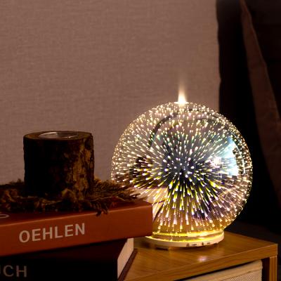 China Hotel 120ml 3D Glass Round Shape Ultrasonic LED Essential Oil Diffuser Humidifier For Home Application for sale