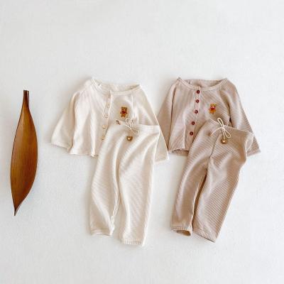 China Breathable 2021 Spring Autumn Clothes Infants Children Boys Girls Embroidered Cardigan Trousers Two-piece Suit for sale