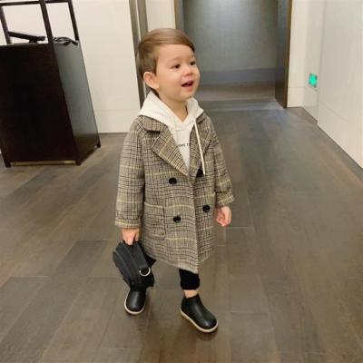 China Breathable 2021 Kids Clothing Boys Plus Cotton Woolen Coat Mid-Length Woolen Long sleeve Coat for sale