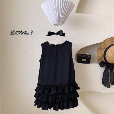 China Breathable 2022 Sleeveless Black Princess Dress Summer Hepburn Vest Children Cake Skirt Baby Girl for sale