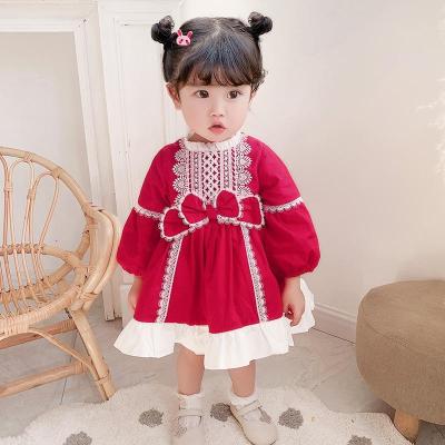 China Breathable Kids Clothing New 2021 Spring Autumn Baby Girl Clothes Red Evening Dress Princess Lolita Style Girl Dress for sale