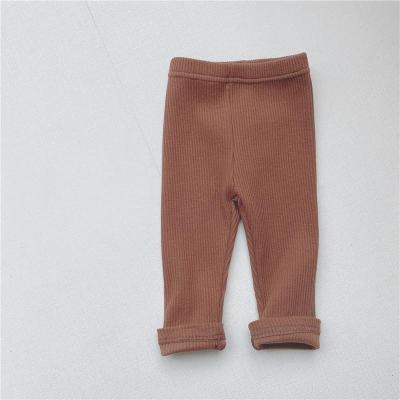 China Breathable 0-3 years Old Children Clothes 2021 New Fall Casual Trousers Solid Color Ribbed Cotton Baby Pants Kid Leggings for sale