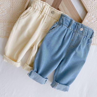 China Breathable 0-3 years old kids clothing soft jeans 2021 spring autumn boys and girls Korean style solid color casual high waist baby pants for sale