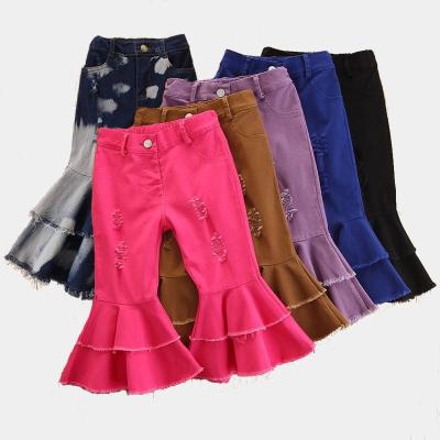 China Windproof 2021 New Fall Clothes Cotton Trousers Casual Kids Jeans Leopard Print Girls' Kids Bell Bottom Pants for sale