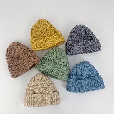 China Plush 2021 New Kids Clothing Children Clothes Solid Color Simple and Fashion Hat Korean Style Knitted Baby Kids Woolen Hat for sale