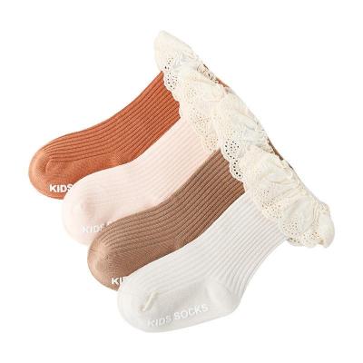 China Anti-Bacterial Autumn Winter New Baby Long Tube Lace Girl High Tube Baby Socks for sale