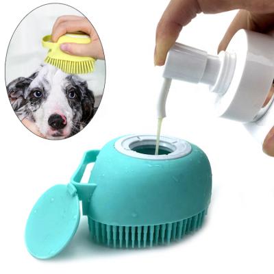 China Joyfamily Dog Bath Brush Pet Massager Shampoo Brush Dispenser Soft Silicone Viable Rubber Bristle Dogs and Cats Shower Grooming for sale