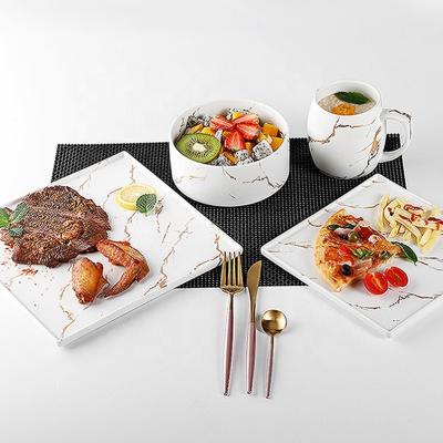 China High End Used Ceramic Wholesale Price Tableware 28 Viable Sets For Banquet Event Party Ceramic Marble Tableware* Dinner Set for sale