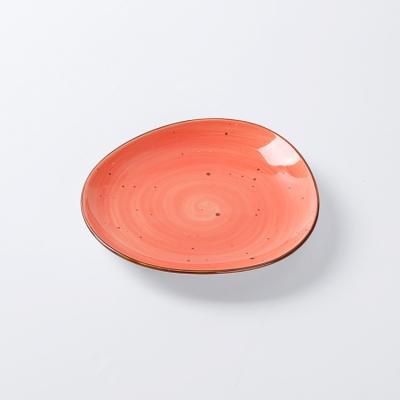 China Sustainable Ceramic Irregular Red Ceramic Bowl Dinnerware Plates European Marble Set for sale