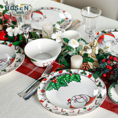 China Viable New Style Christmas Porcelain Gold Edge Dinnerware Sets Christmas Dishes and Dishes Set Ceramic Round Dinner Set Dinnerware Wholesale for sale