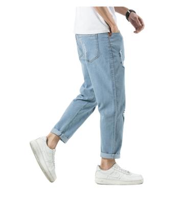 China Breathable Mens Tapered Jeans Washed Pants Blue Slim Fit Denim Fashion Trend For Teenager Mens Jeans for sale