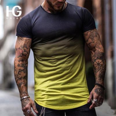 China 2022 Fashion Gradient QUICK DRY Color Clothes Custom Logo Men Tee Shirt Polyester Short Sleeve Adult T-shirt Tee For Men for sale