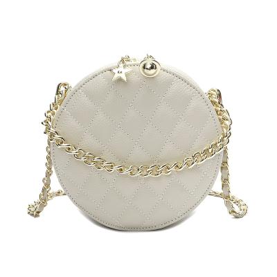 China High quality new rhombus small round bag cowhide embroidered leather handbags shape All-match chain bag for sale