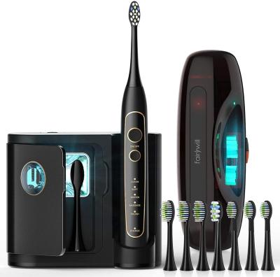 China Fairywill 2056 black electric toothbrush 8 heads Sanitizing Charging Base travel case for sale