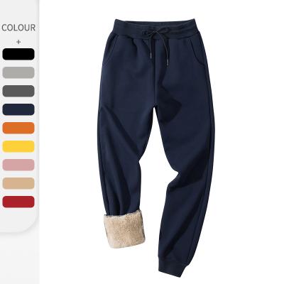 China 2021Winter Sherpa Fleece Wholesale Custom Dark Blue Sweatpants Anti-pilling Plus Size Sport Jogger Wool Sweat Track Pants Men for sale