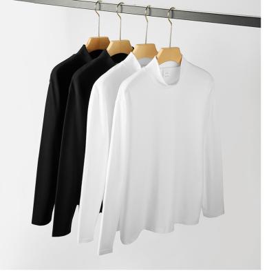 China Factory 100%Cotton 230gsm Long Sleeve Mid Neck Professional Custom Mens Anti-pilling White T-Shirt Plain for sale