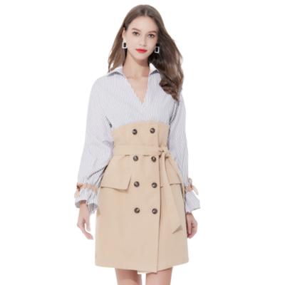 China Breathable temperament casual v-neckline, button long-sleeved stitching pockets, lace-up waist one-piece dress for sale