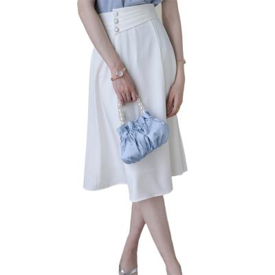 China Retro pleated slim skirt part-length mid-line an elegant breathable temperament skirt umbrella skirt for sale