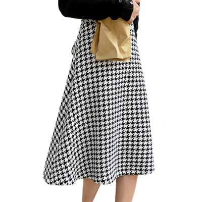 China Korean loose viable waist elegant houndstooth high temperament retro a-line skirt for sale