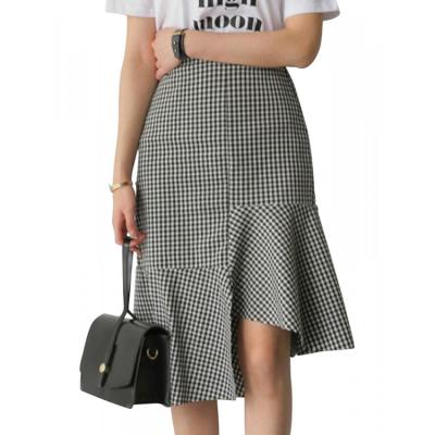 China Others Temperament Casual Plaid Quilting Asymmetrical Mermaid Skirt for sale