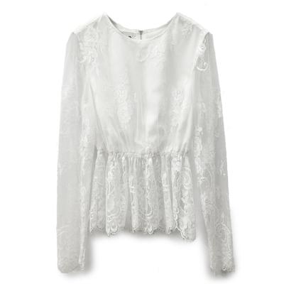 China Viable Retro French Style Elegant Lace Embroidered Loose Women Tops Women's Blouses for sale