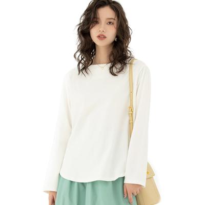 China Viable Korean temperament solid color simple long-sleeved T-shirt with loose round neck and inner push-up top for sale