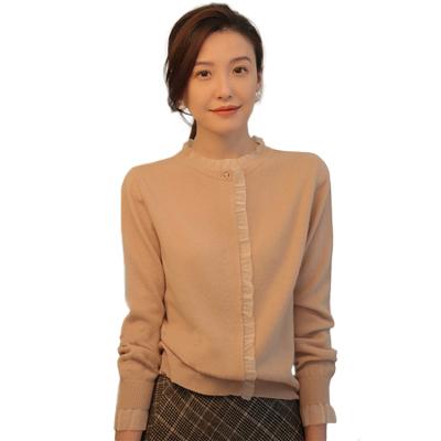 China Others Temperament Wind Commuter Solid Color Round Neck Cardigan Wool Organza Needle Knitted Tops for sale