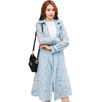 China Anti-Wrinkle Light Style Mature Women's Light Style Lapel Cavity Printing Lace Up Waist Sun Protection Long Sleeve Mid Length Jacket for sale