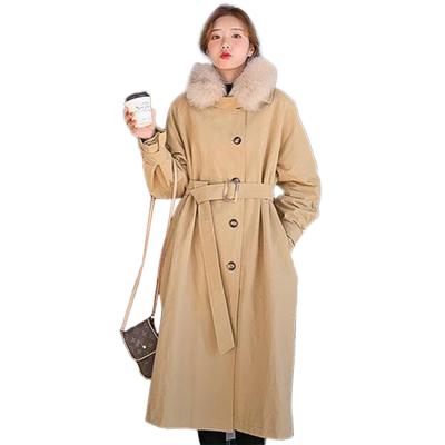 China Others Korean Thick Long Sleeve Fur Collar Lapel Long Padded Winter Trench Coat for sale