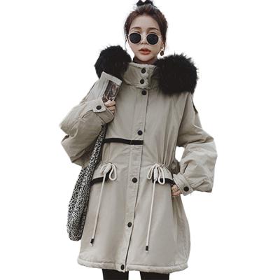 China Other Style Faux Fur Hooded Loose Collar Parker Cotton Machining Two Piece Splicing Jacket for sale