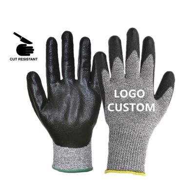 China Factory price anti cut level 5 nitrile/latex/pu coated CE EN388 anti cut level 5 cut anit slip resistant safety work gloves for sale