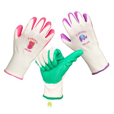 China Anti Slip Grip Antibacterial Premium Custom Nitrile Coated Ladies Kindergarten Gloves Kids Labor Weeder Gardening Gloves for sale