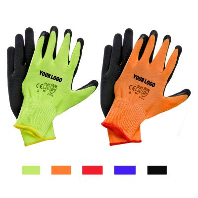 China Deliwear Polyester Shell Black Latex Coated Comfortable Safety Hand Gloves For Construction Industry for sale