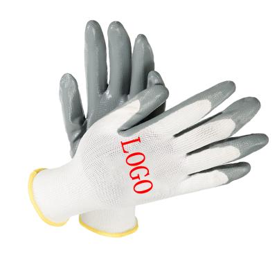 China Safety Work Glove Comfortable Custom Nitrile Dipped Safety Hand Gloves Safety Work Gloves Polyester Nylon White Abrasion For Maintenance for sale