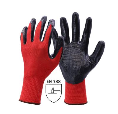 China Comfortable Custom Logo Gray Black Nitrile Latex Dipped Industrial Gloves Safety Work Nitrile Gloves For Construction Repairing Gardening for sale