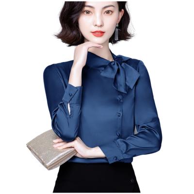 China 2021 Breathable Chiffon Elegant Women's Long Sleeve Bowknot Shirt Dress Women's Shirt Dress Pour Femme for sale